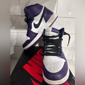 Nike Jordan 1 Retro High Kids Sneakers in Purple, Black, and White